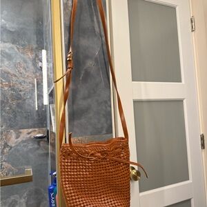 Woven Leather Crossbody Bag - Tan